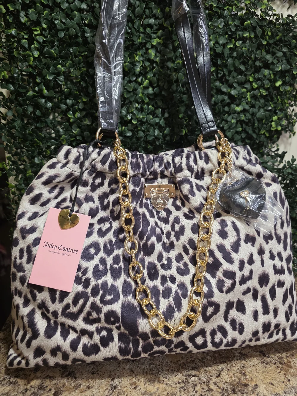 Juicy Couture Leopard Print Shoulder Bag in Black & Cream